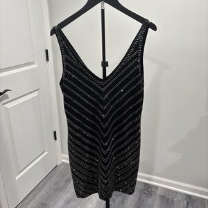 Cache Black Studded V-Neck Mini Dress